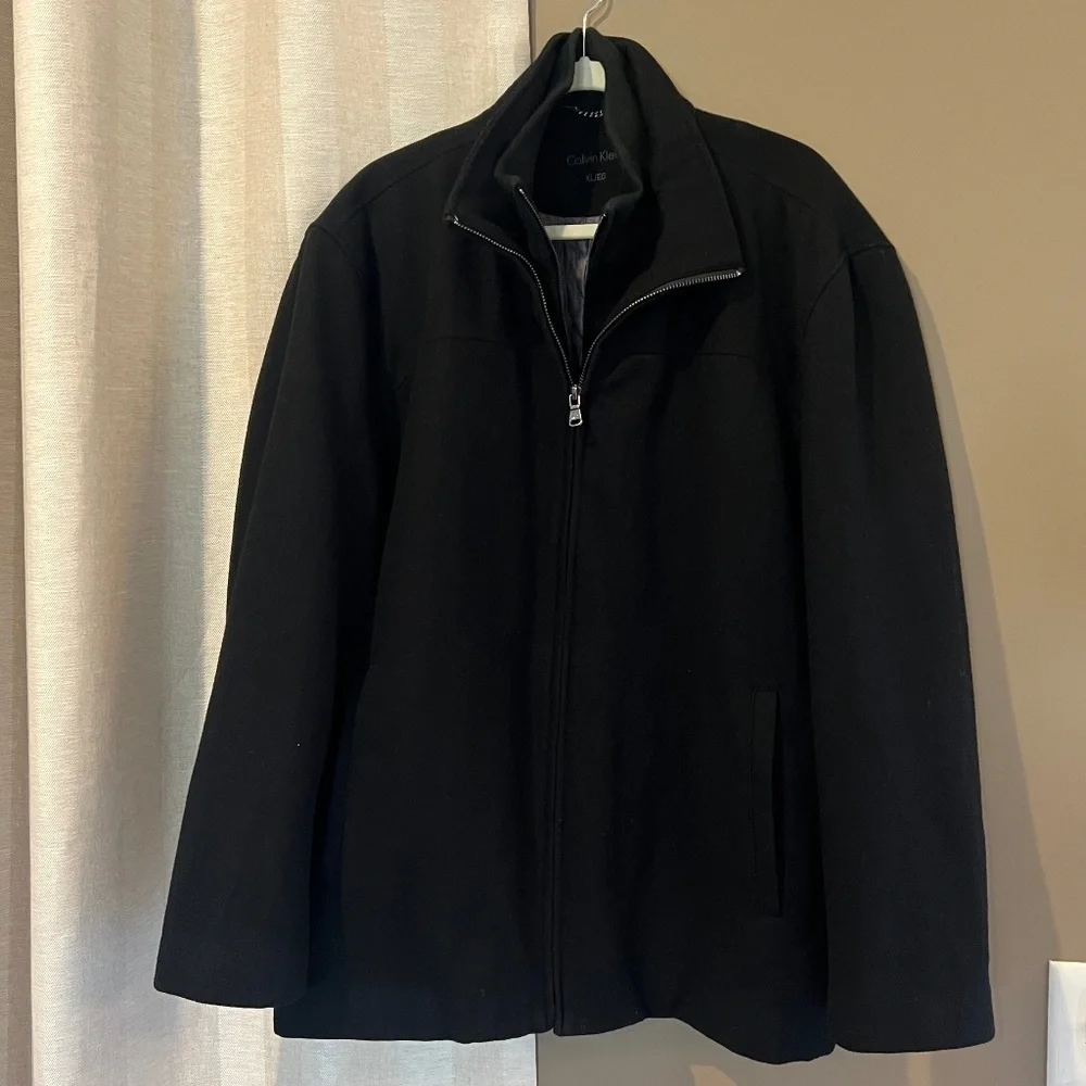 Calvin Klein Men's Wool Blend Coat, Double Zip, Quilted Lined, Size XL